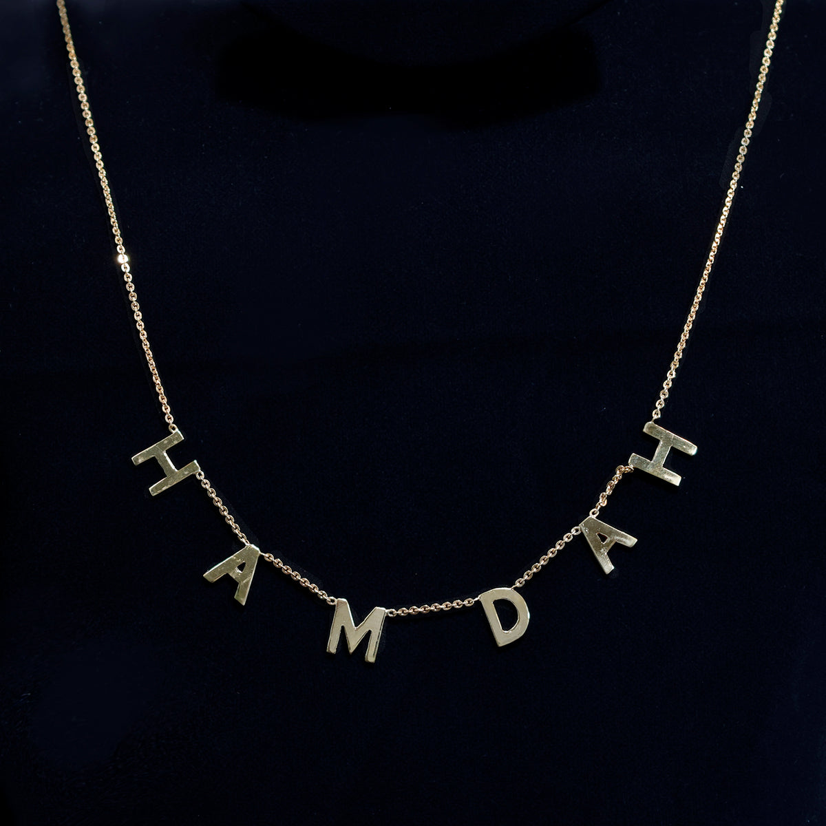 18K Gold Necklace with HAMDAH Name  – Zero Making Charge - Close View
