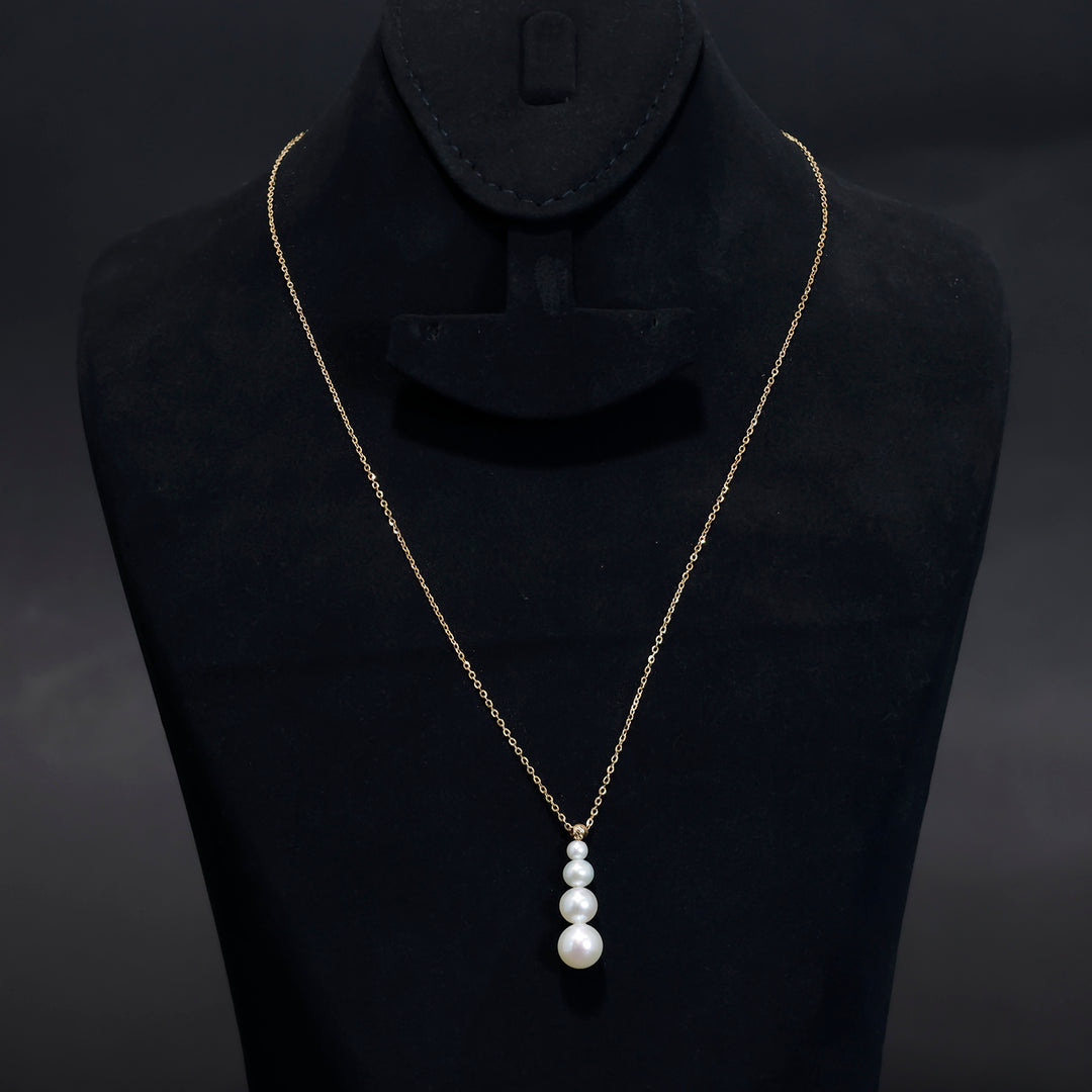18K Gold Necklace – Graceful Vertical Pearl Drop Design - Main View