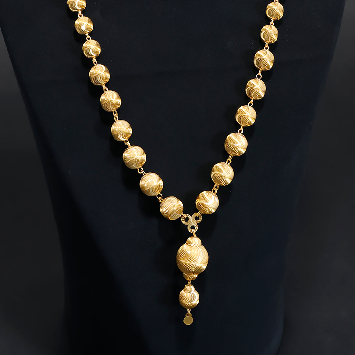 21K Gold Necklace – Classic Beaded Design – Zero Making Charge - Close View