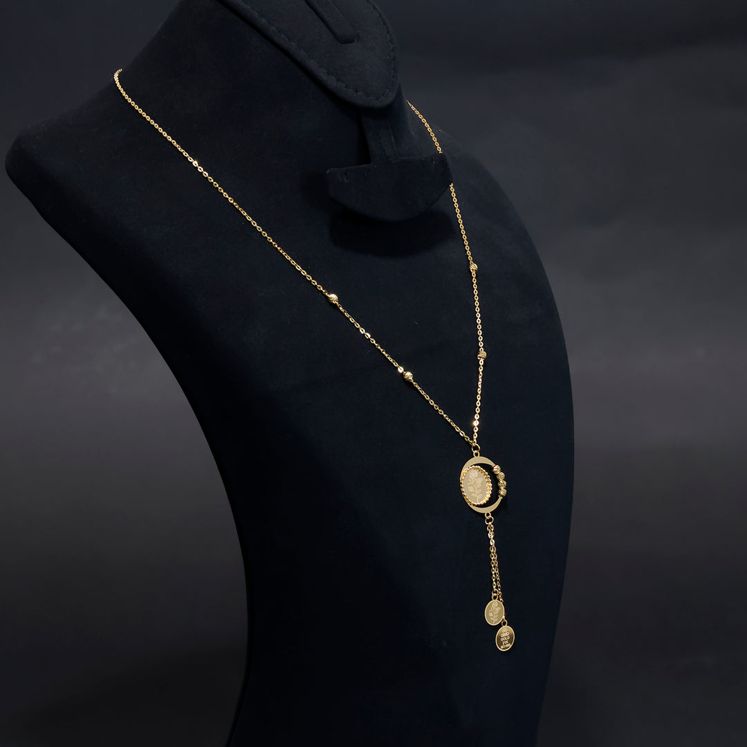 21K Gold Necklace with Rose Design – Elegant Plain Finish - Side Angle