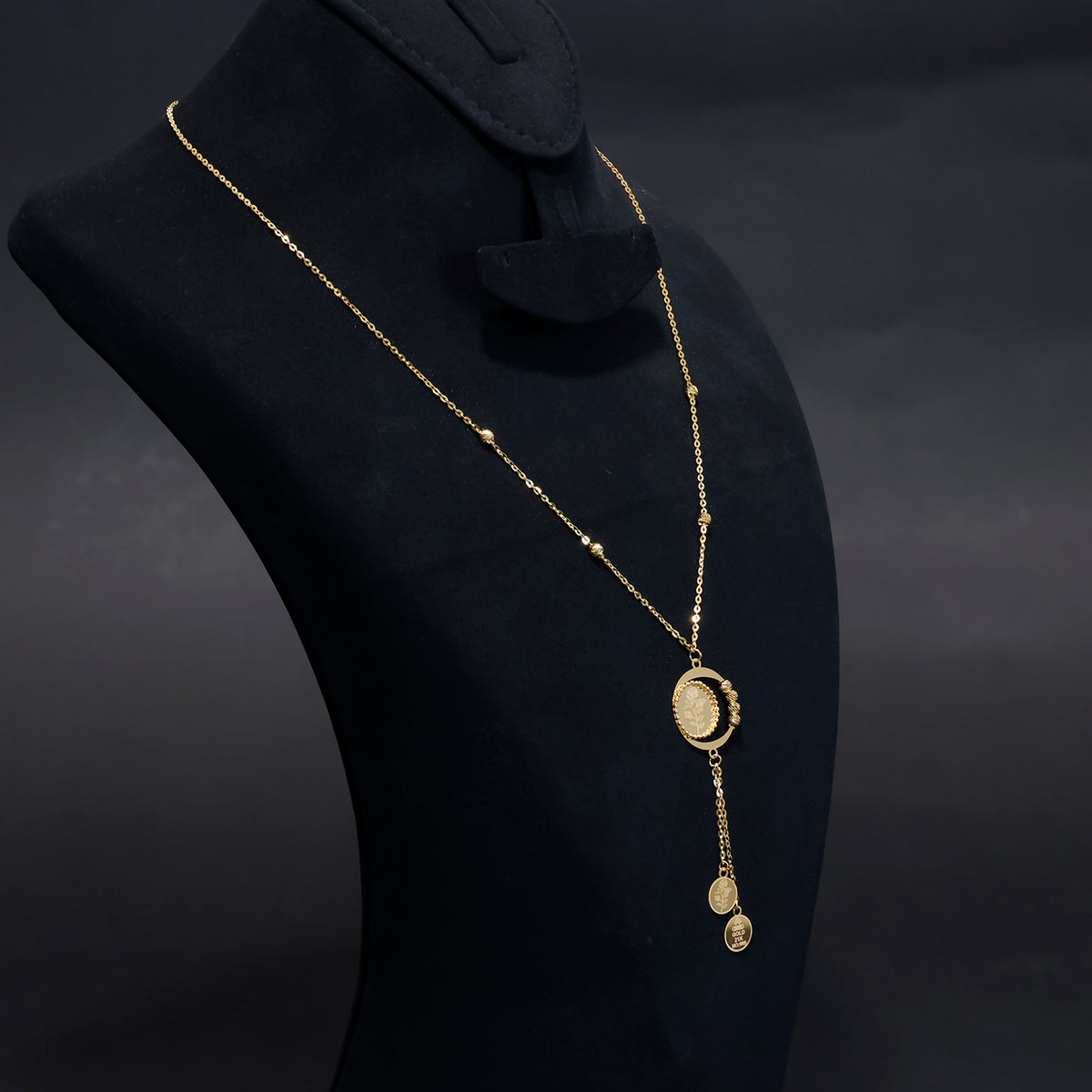 21K Gold Necklace with Rose Design – Elegant Plain Finish - Side Angle
