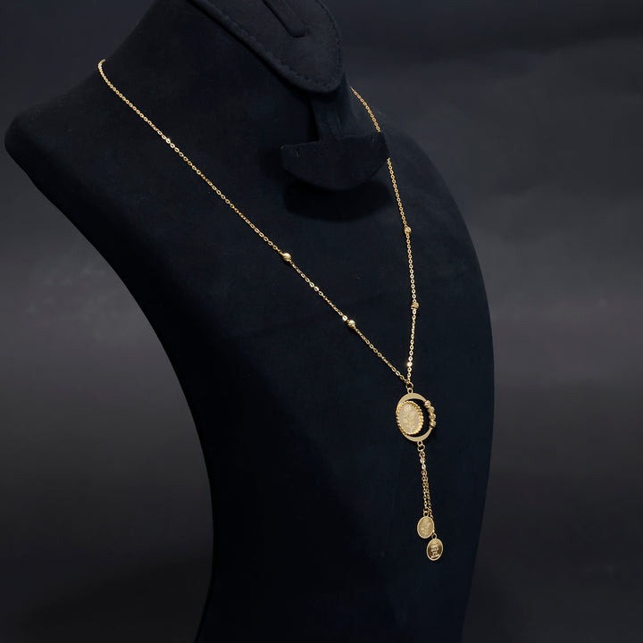 21K Gold Necklace with Rose Design – Elegant Plain Finish - Side Angle