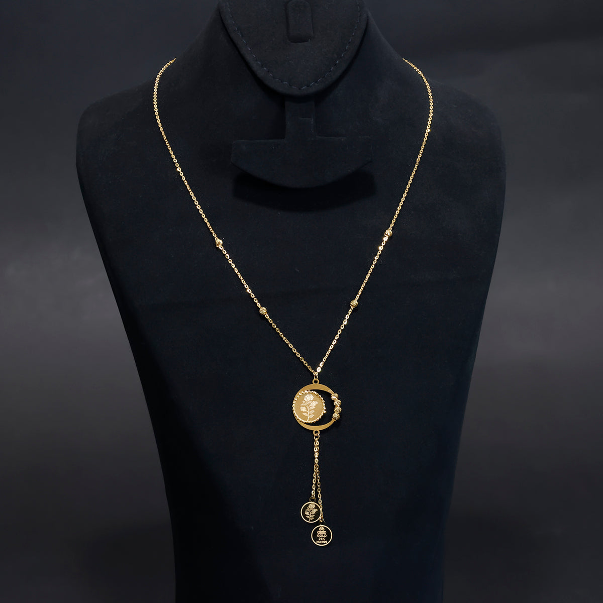 21K Gold Necklace with Rose Design – Elegant Plain Finish - Main View