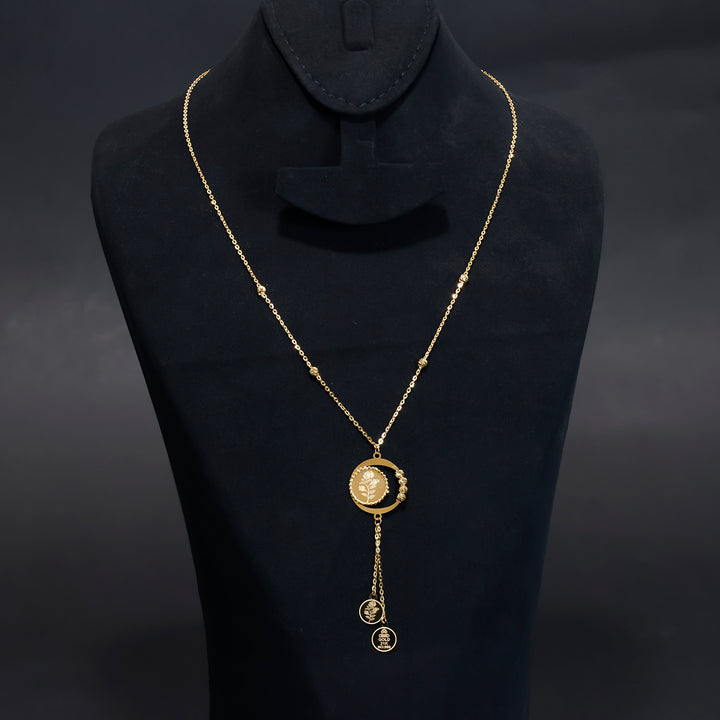 21K Gold Necklace with Rose Design – Elegant Plain Finish - Main View