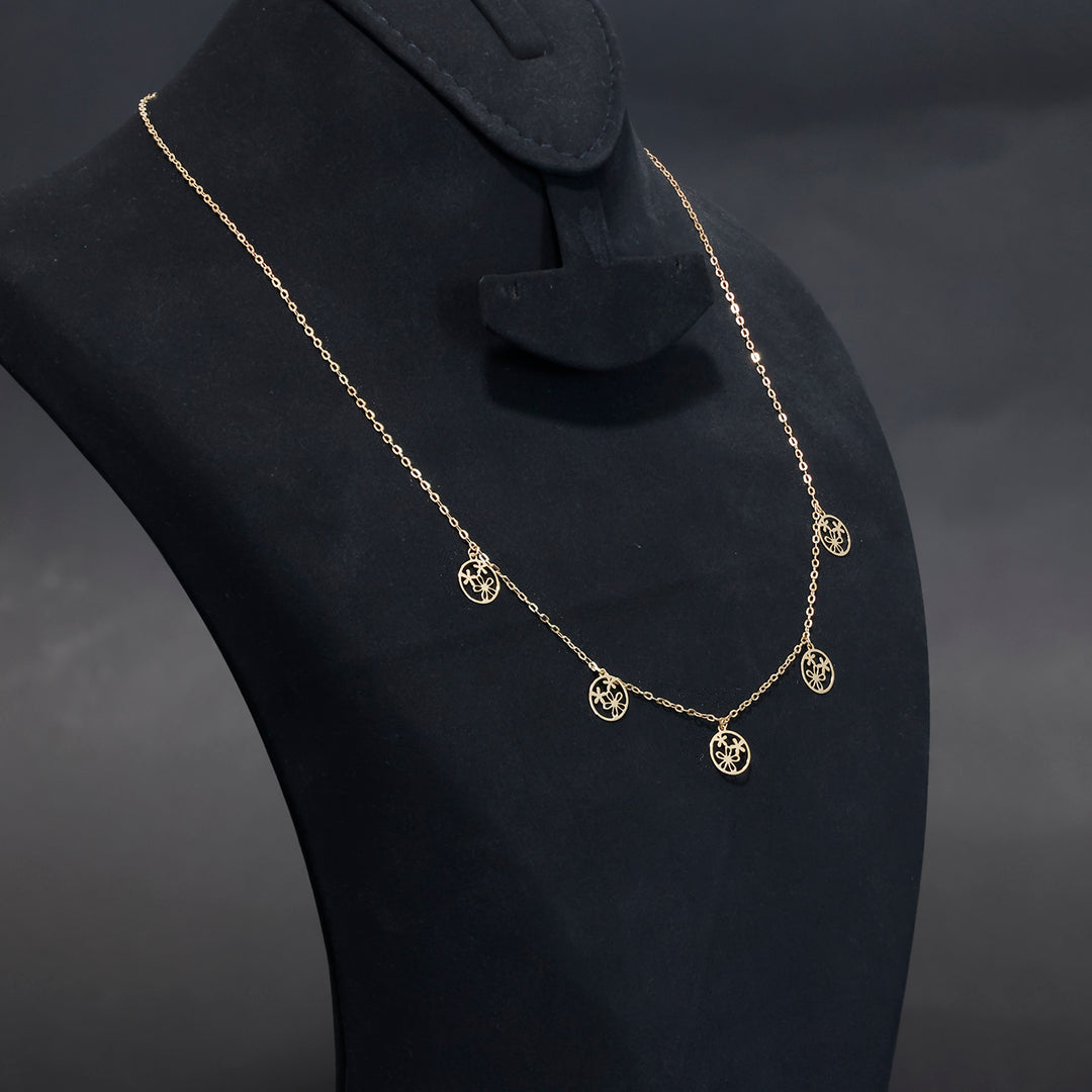 18K Gold Floral Charm Necklace – Elegant Minimal Design - Side angle