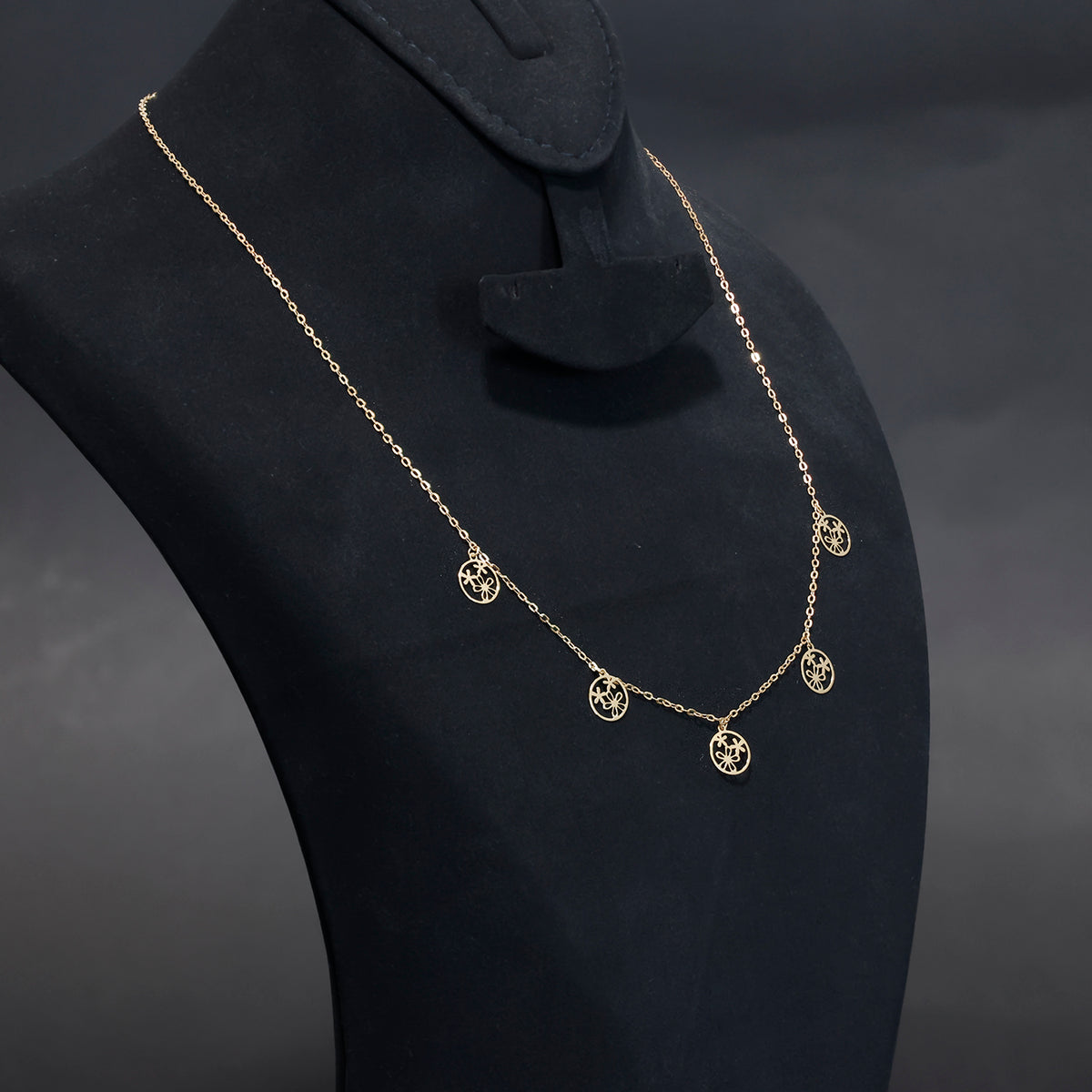 18K Gold Floral Charm Necklace – Elegant Minimal Design - Side angle