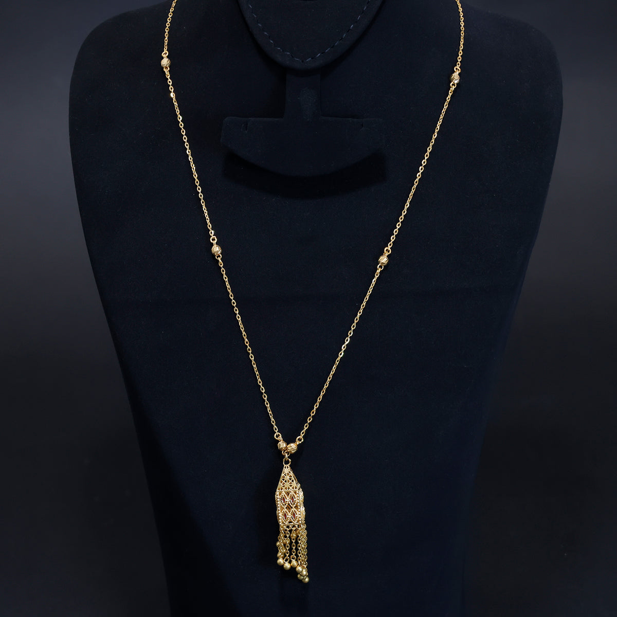 21K Gold Long Necklace for Women – Tassel Pendant Design – Main View
