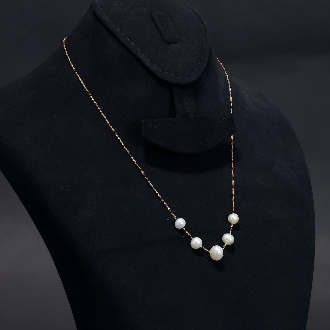 18K Gold Necklace – Delicate Pearl Accents – Zero Making Charge - Side Angle