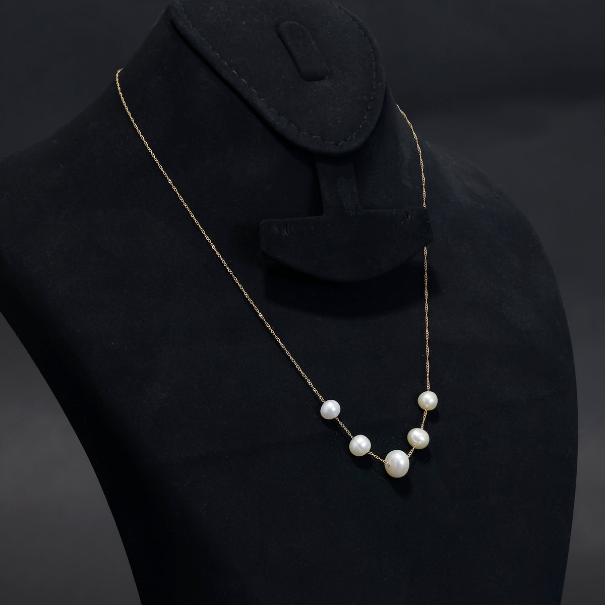 18K Gold Necklace – Delicate Pearl Accents – Zero Making Charge - Side Angle