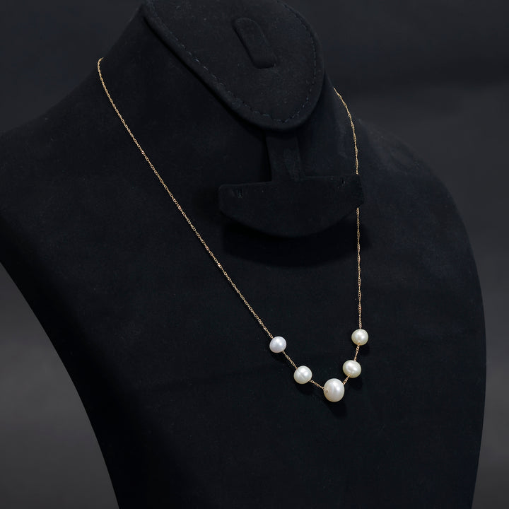 18K Gold Necklace – Delicate Pearl Accents – Zero Making Charge - Side Angle