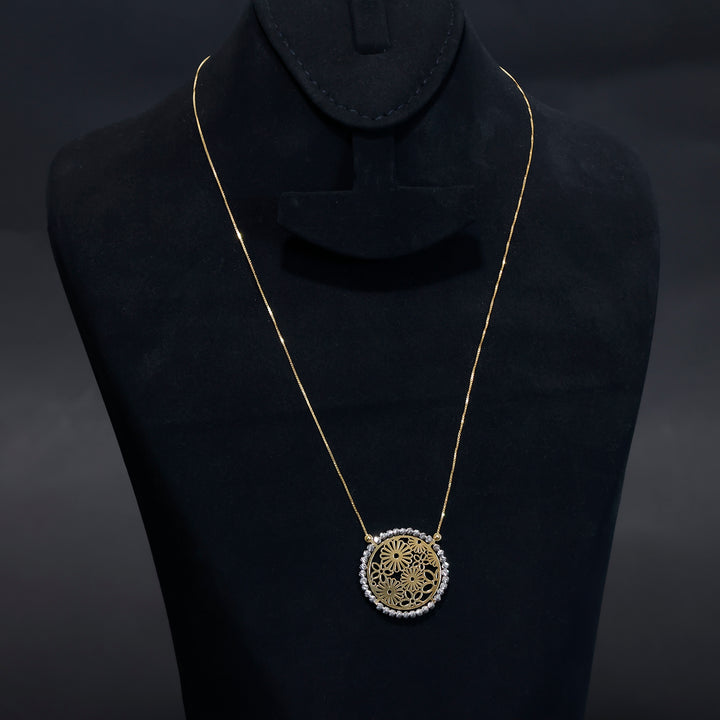 18K Gold Necklace – Intricate floral filigree pendant - Main View