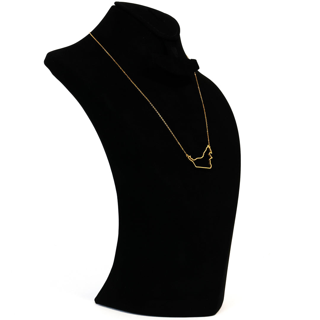 Black turtleneck مع ذهب قلادة on white background