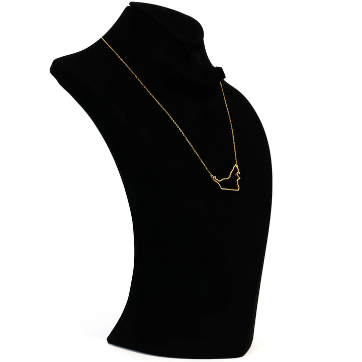 Black turtleneck مع ذهب قلادة on white background