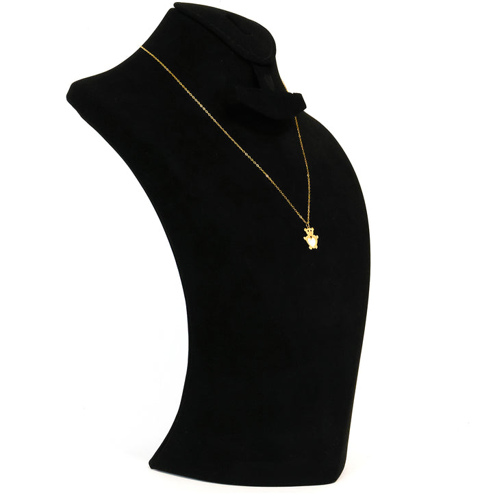 Black turtleneck مع ذهب قلادة on white background