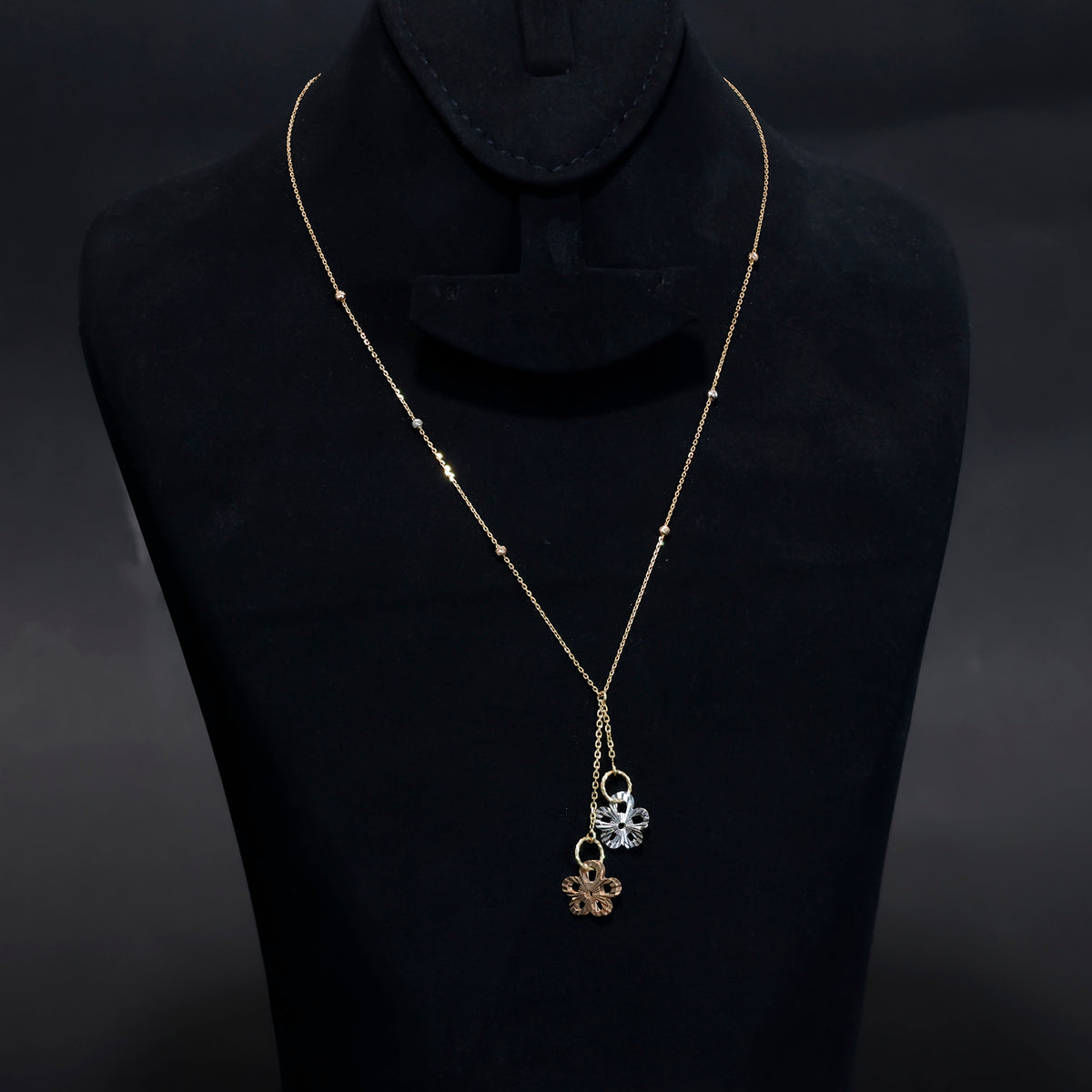 18K Gold Dual Flower Charm Necklace - Main View
