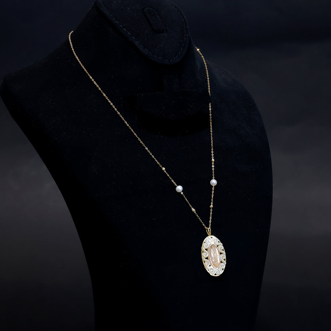 18K Gold Arabic Calligraphy Necklace with Pearls – Side Angle