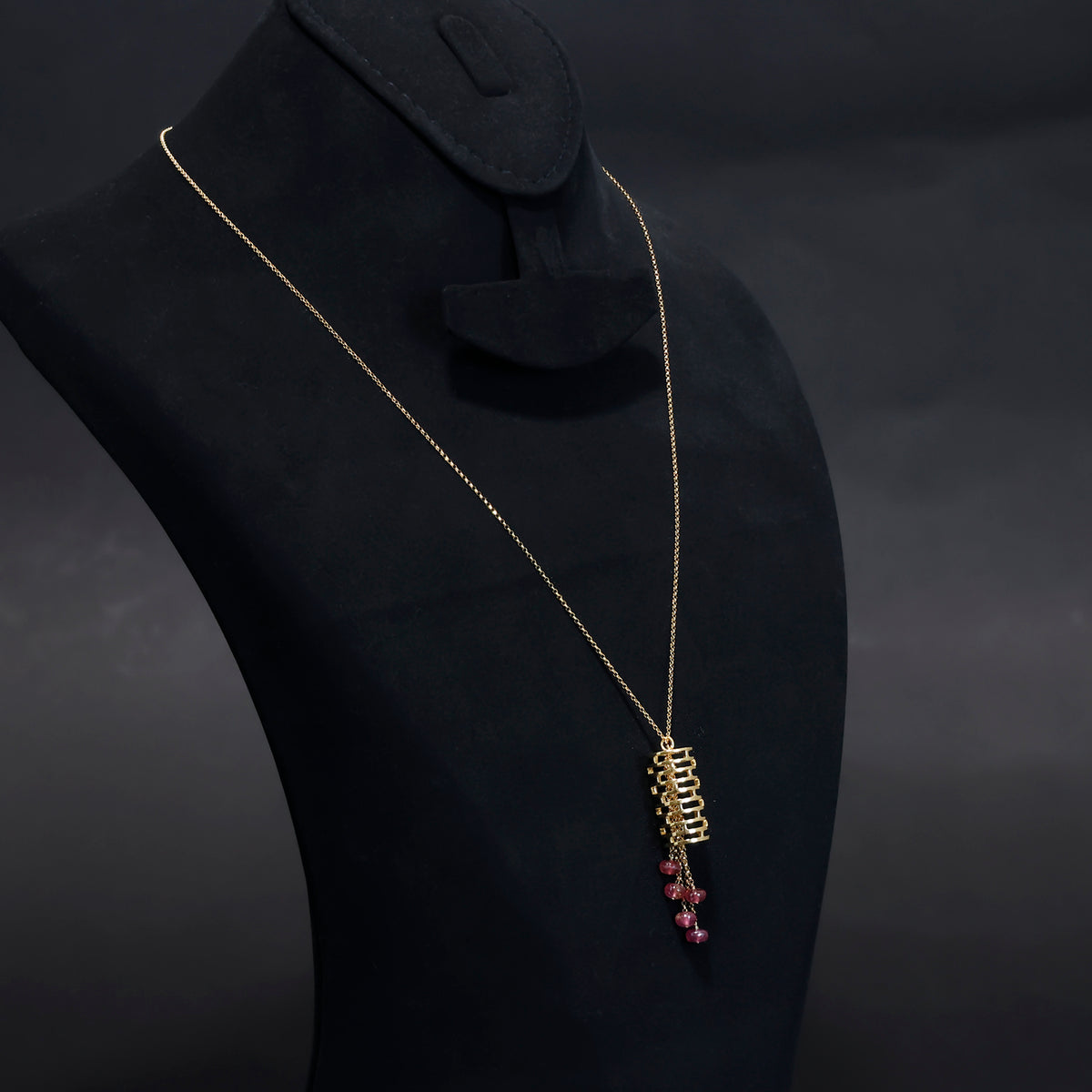 18K Gold Necklace with Red Coloured Beads – Zero Making Charge - Side Angle
