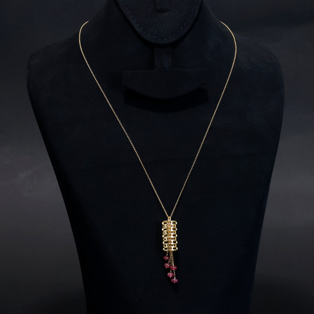18K ذهب قلادة مع Red Coloured Beads – بدون مصنعية - Main View