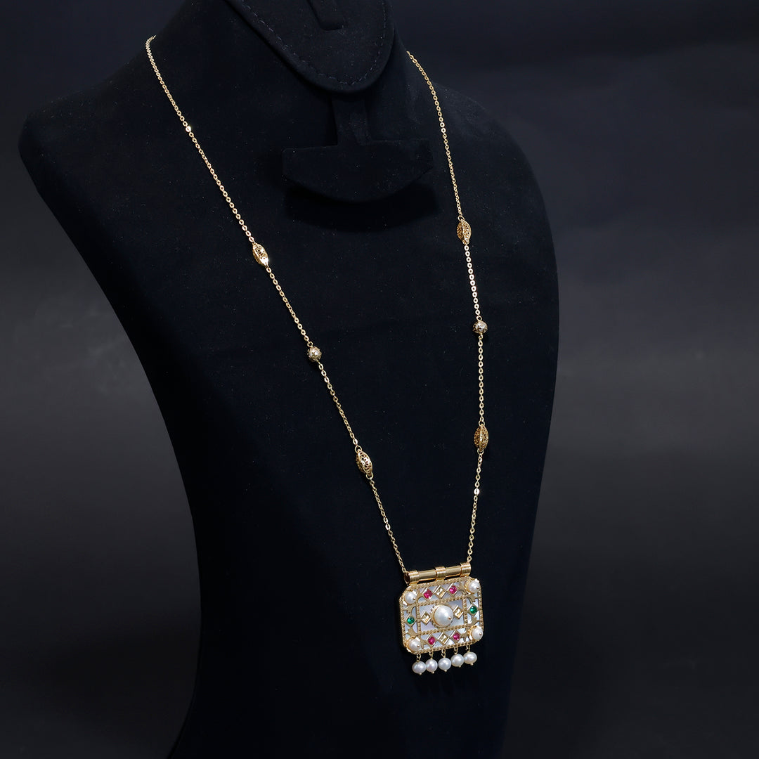 18K Gold Necklace with Traditional Pendant Design – Side Angle