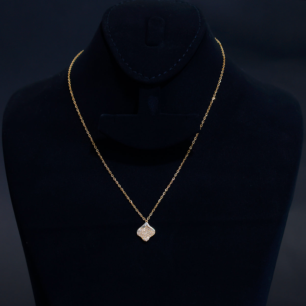 21K Gold Necklace – Sparkling pavé pendant in a soft four-petal silhouette – Main View