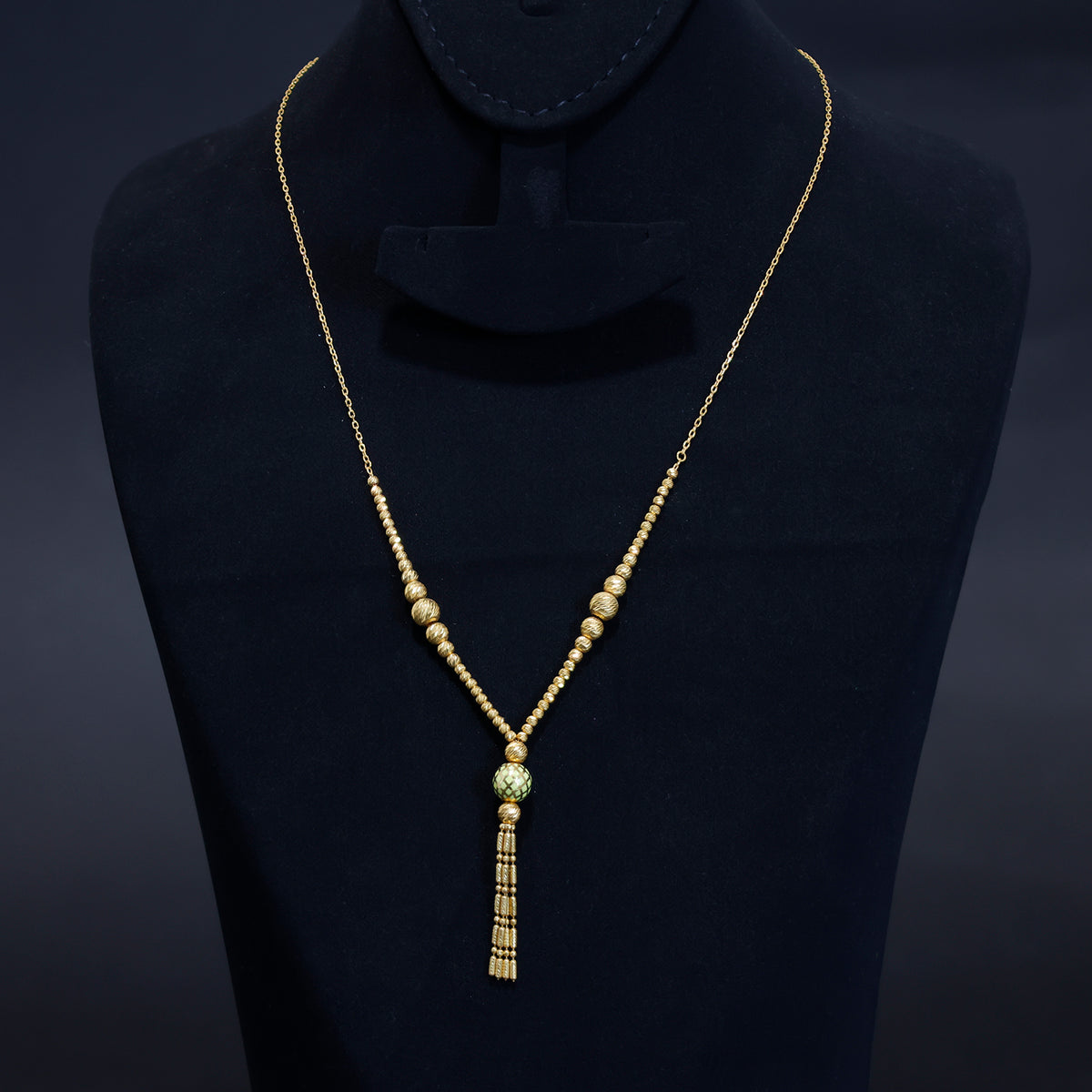 21K Gold Long Necklace for Women – Beaded Tassel Design – Main View