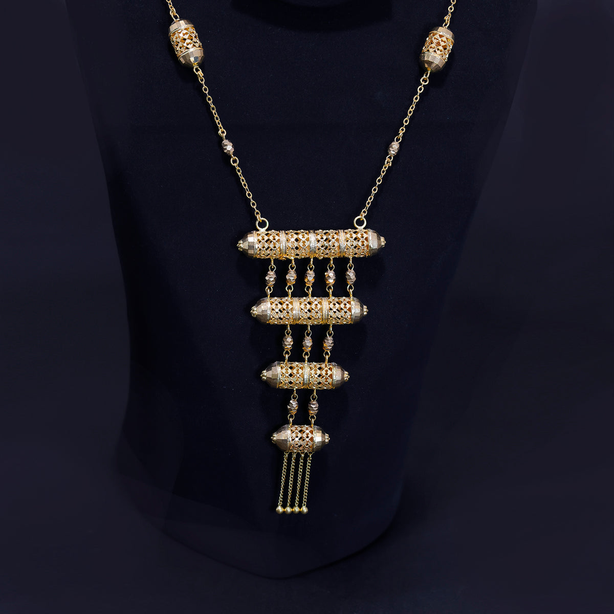 21K Gold Necklace – Filigree Tassel Design – Zero Making Charge - Close View