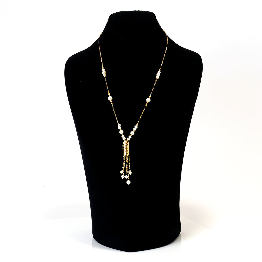 18K Gold Necklace – Yellow Pearl-beaded tassel drop necklace – Zero Making Charge
