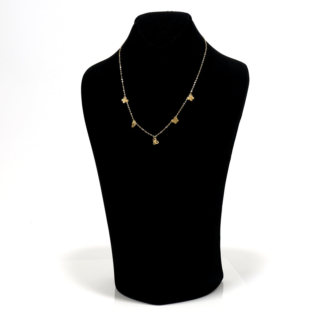 18K Gold Necklace – Yellow Mini clover stations with leaf charm – Zero Making Charge