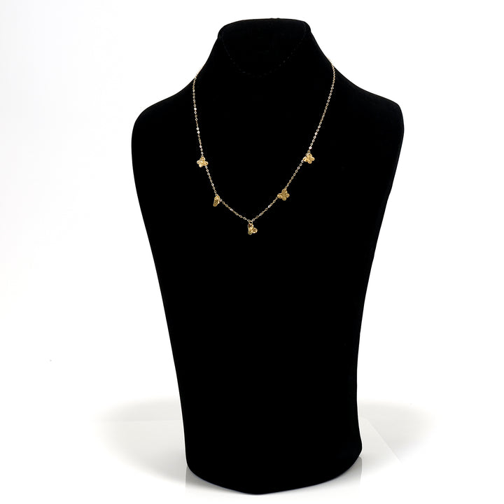 18K Gold Necklace – Yellow Mini clover stations with leaf charm – Zero Making Charge