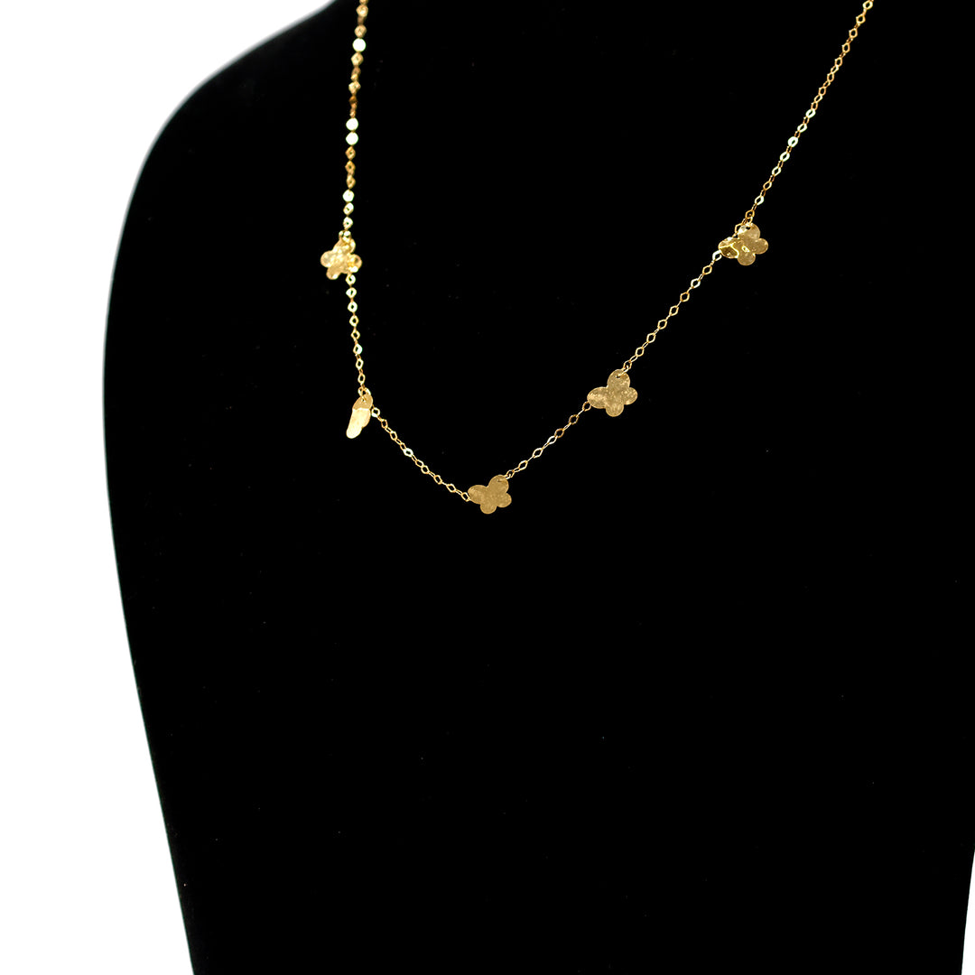 18K Gold Necklace – Yellow Mini clover stations with leaf charm – Zero Making Charge