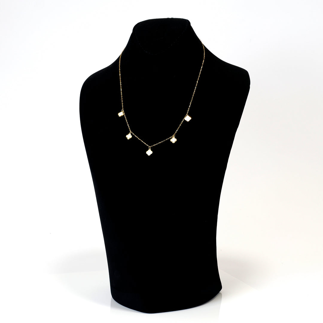 18K Gold Necklace – Yellow White clover charm stations – Zero Making Charge