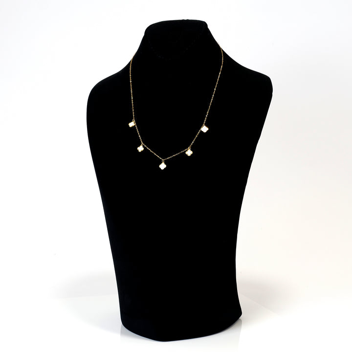 18K Gold Necklace – Yellow White clover charm stations – Zero Making Charge