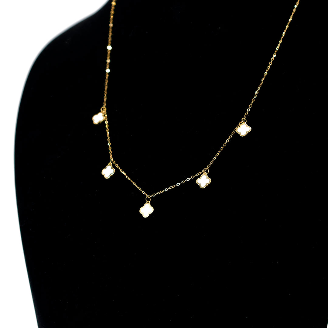 18K Gold Necklace – Yellow White clover charm stations – Zero Making Charge