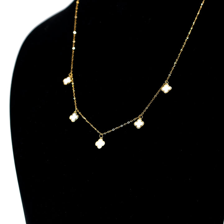 18K Gold Necklace – Yellow White clover charm stations – Zero Making Charge