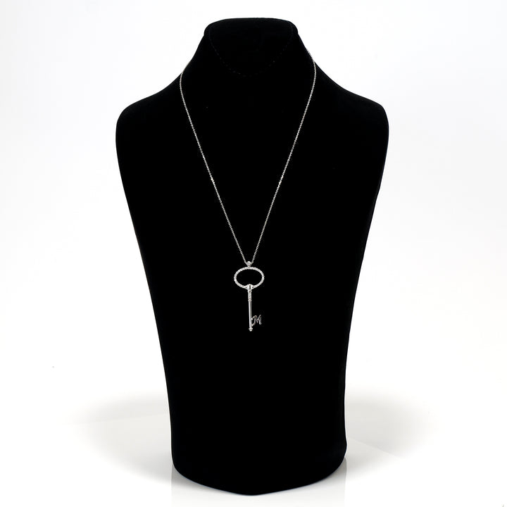 18K Gold Necklace – White Pavé key pendant with initial charm – Zero Making Charge