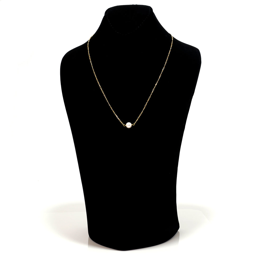 18K Gold Necklace – Yellow Single pearl centerpiece necklace – Zero Making Charge