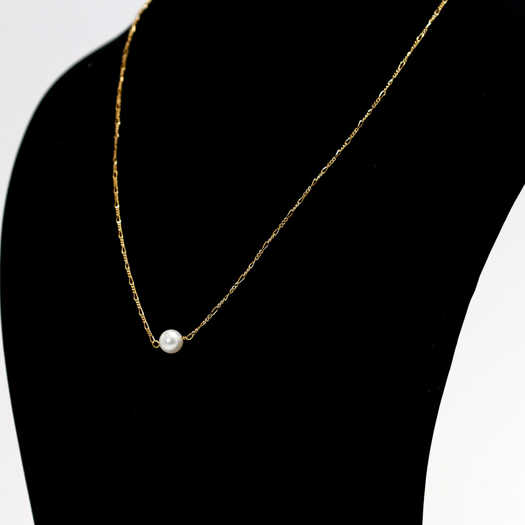 18K Gold Necklace – Yellow Single pearl centerpiece necklace – Zero Making Charge