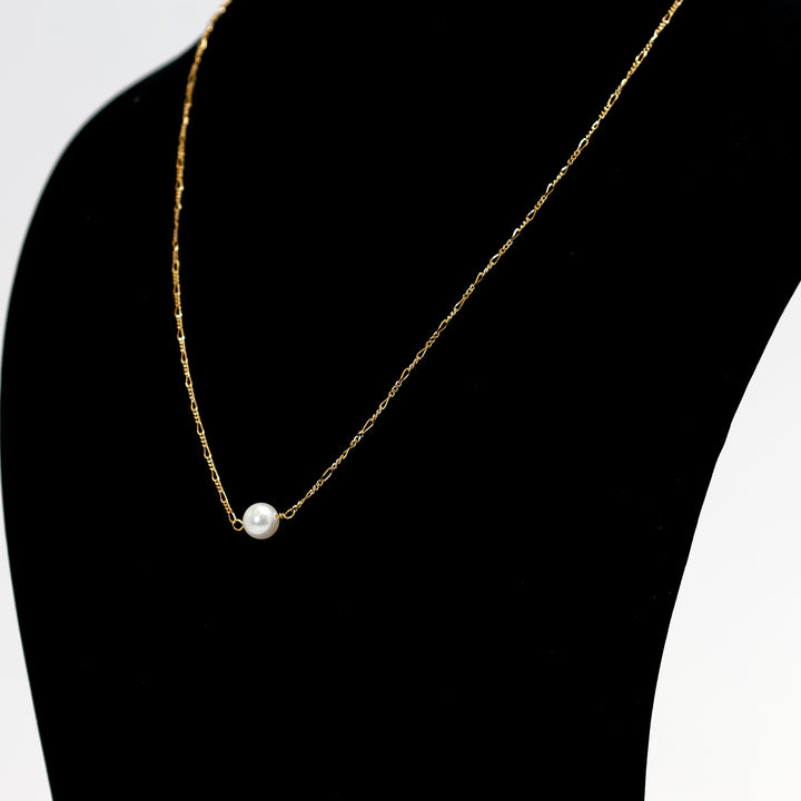 18K Gold Necklace – Yellow Single pearl centerpiece necklace – Zero Making Charge
