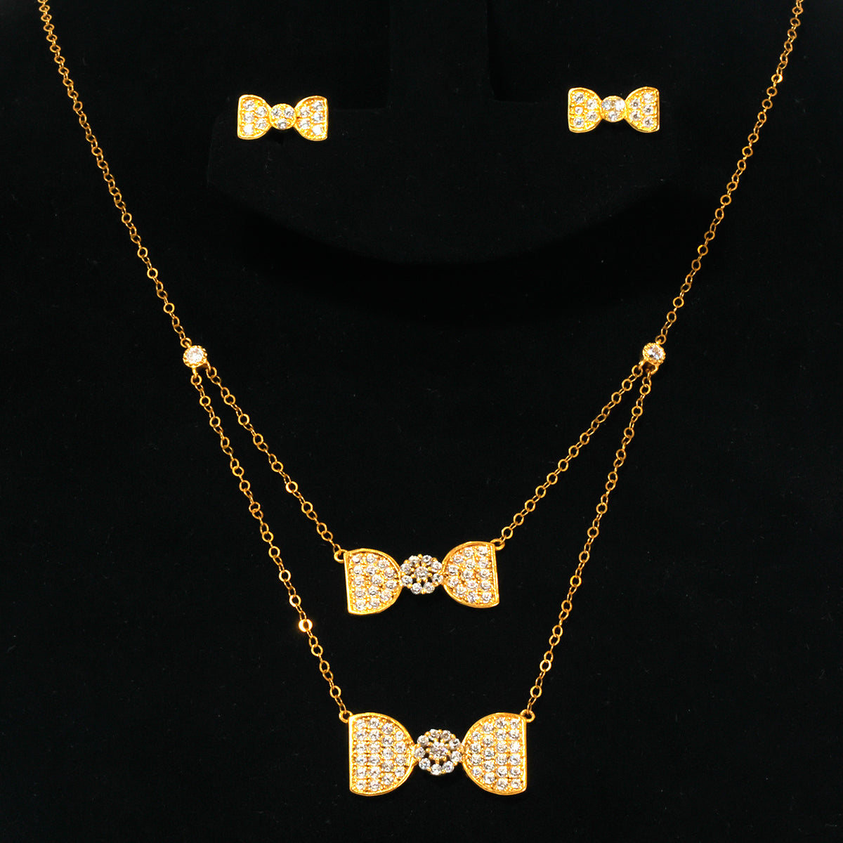 18K Gold Pave Bow Necklace, Earring, Bracelet & Ring Set