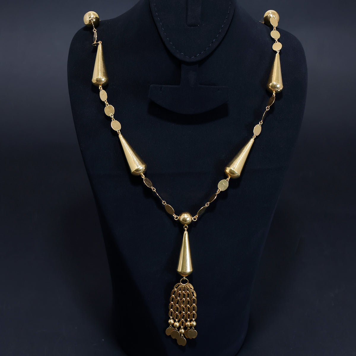 21K Gold Necklace with Cone Beads and Elegant Tassel Design – Main View