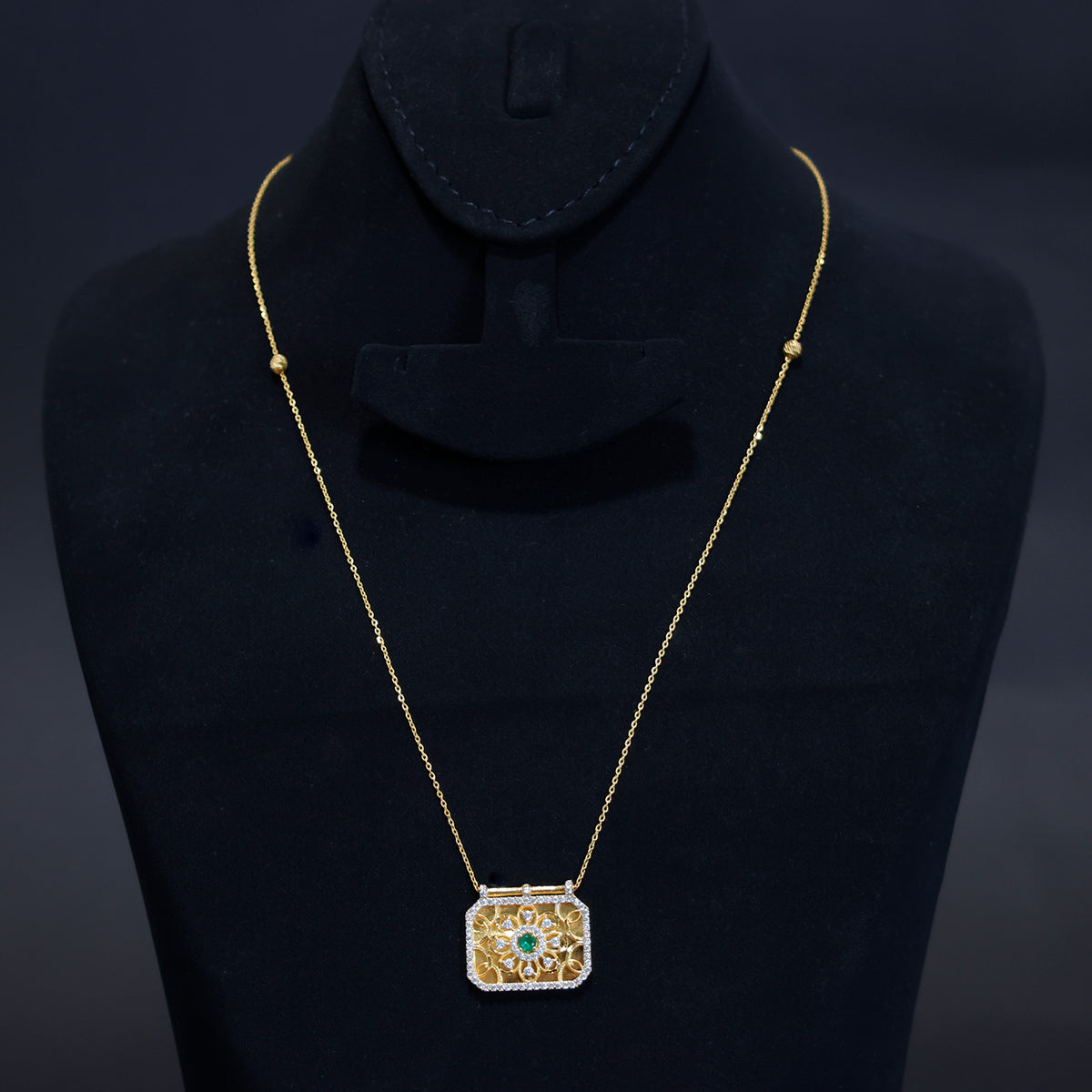 21K Gold Necklace with Square Floral Pendant – Zero Making Charge - Main View