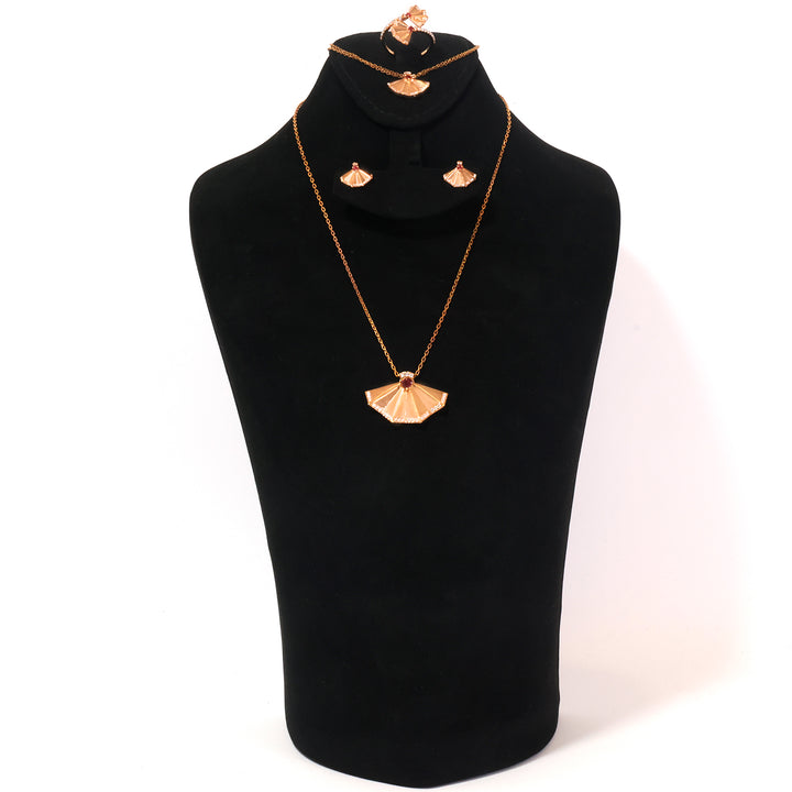 18K Gold Pave Fan Necklace, Earring, Bracelet &amp; Ring Set