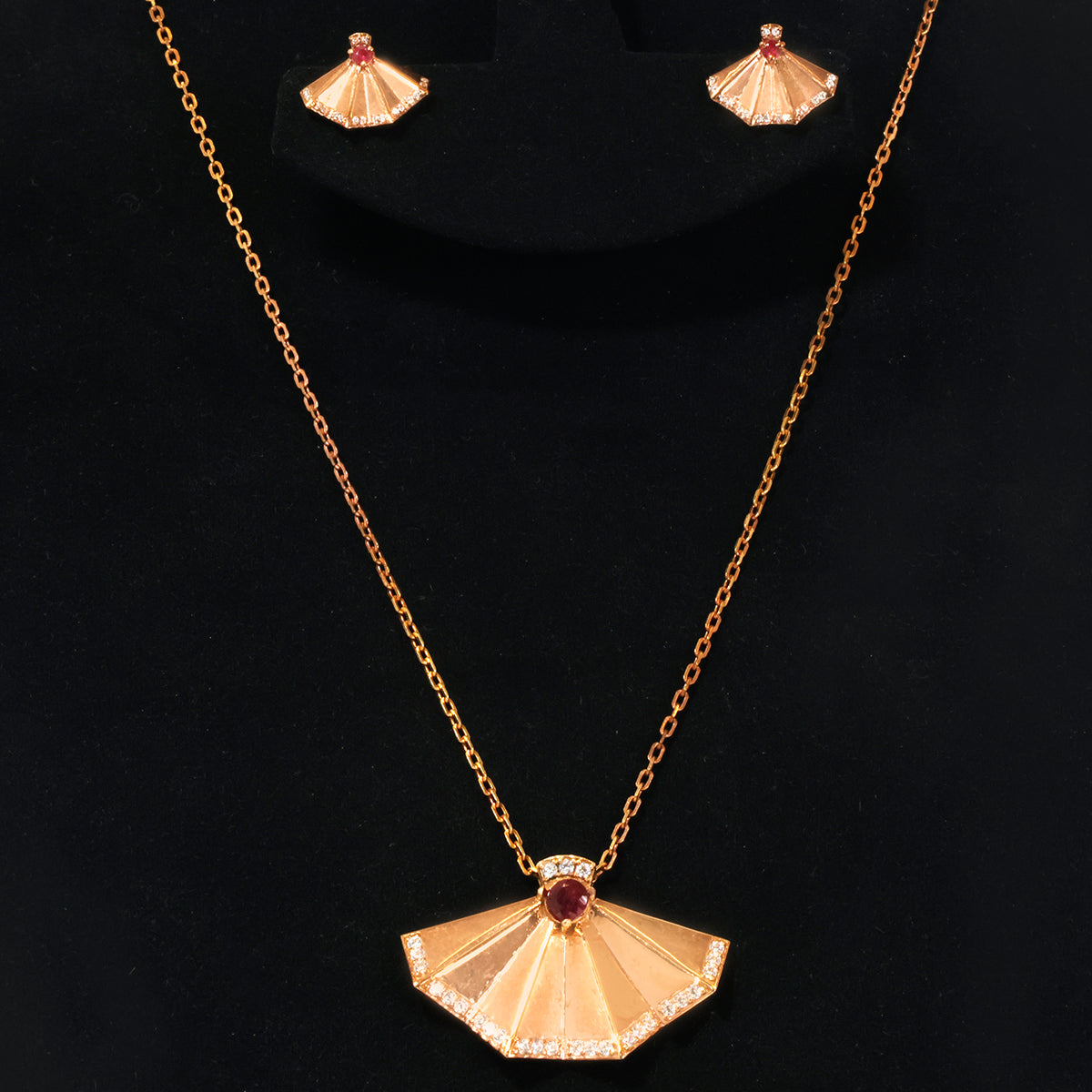 18K Gold Pave Fan Necklace, Earring, Bracelet & Ring Set