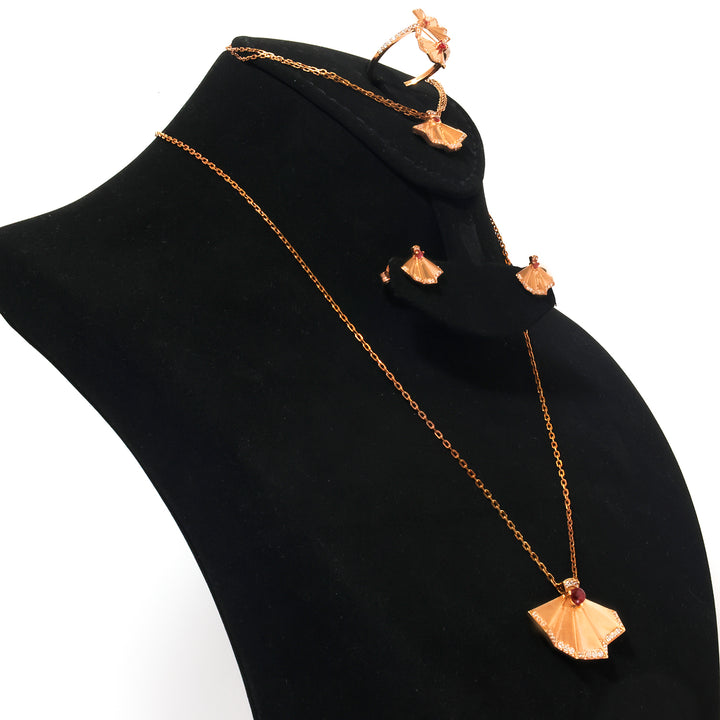 18K Gold Pave Fan Necklace, Earring, Bracelet &amp; Ring Set