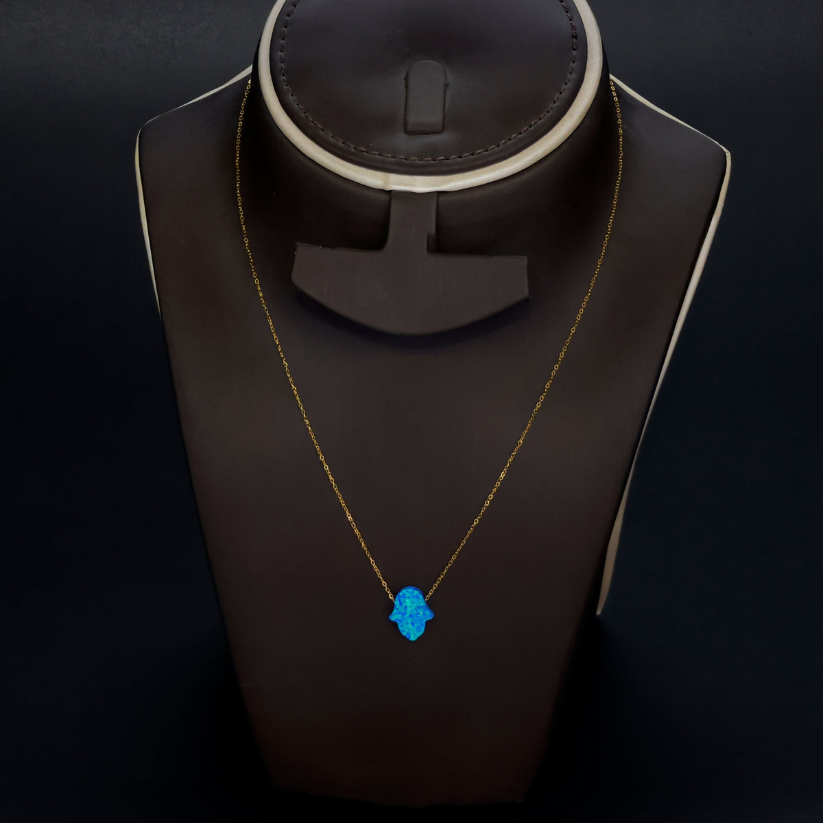 18K Gold Blue Hamsa Necklace - Zero Making Charge - Full View