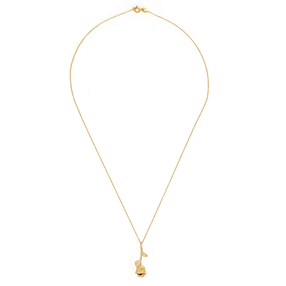 18K Gold Rose Pendant Necklace - Elegant Daily Wear – Full View