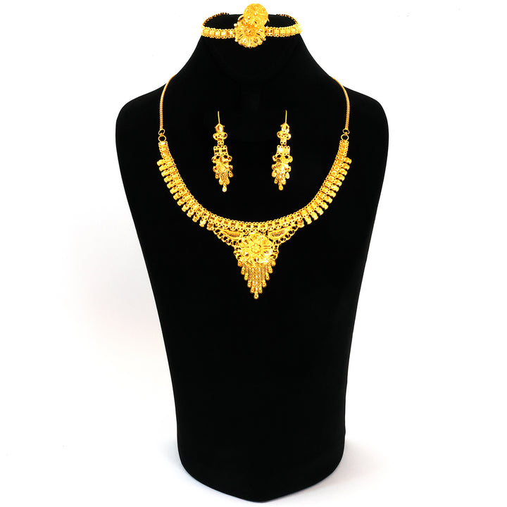 22K Gold Jewellery Set – Ornate Floral Drop Design