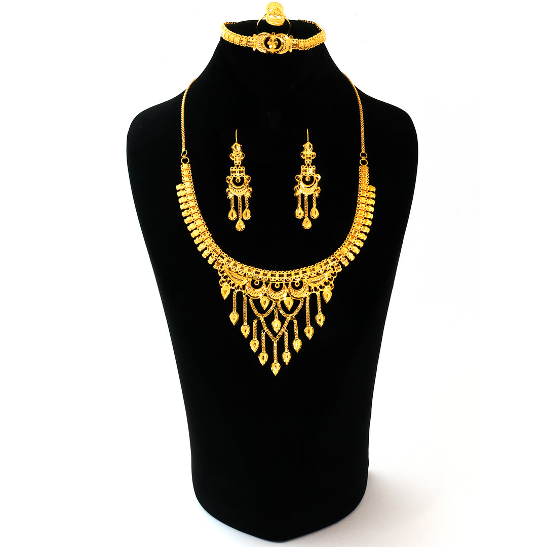 22K Gold Jewelry Set – Layered Fringe Drop Design