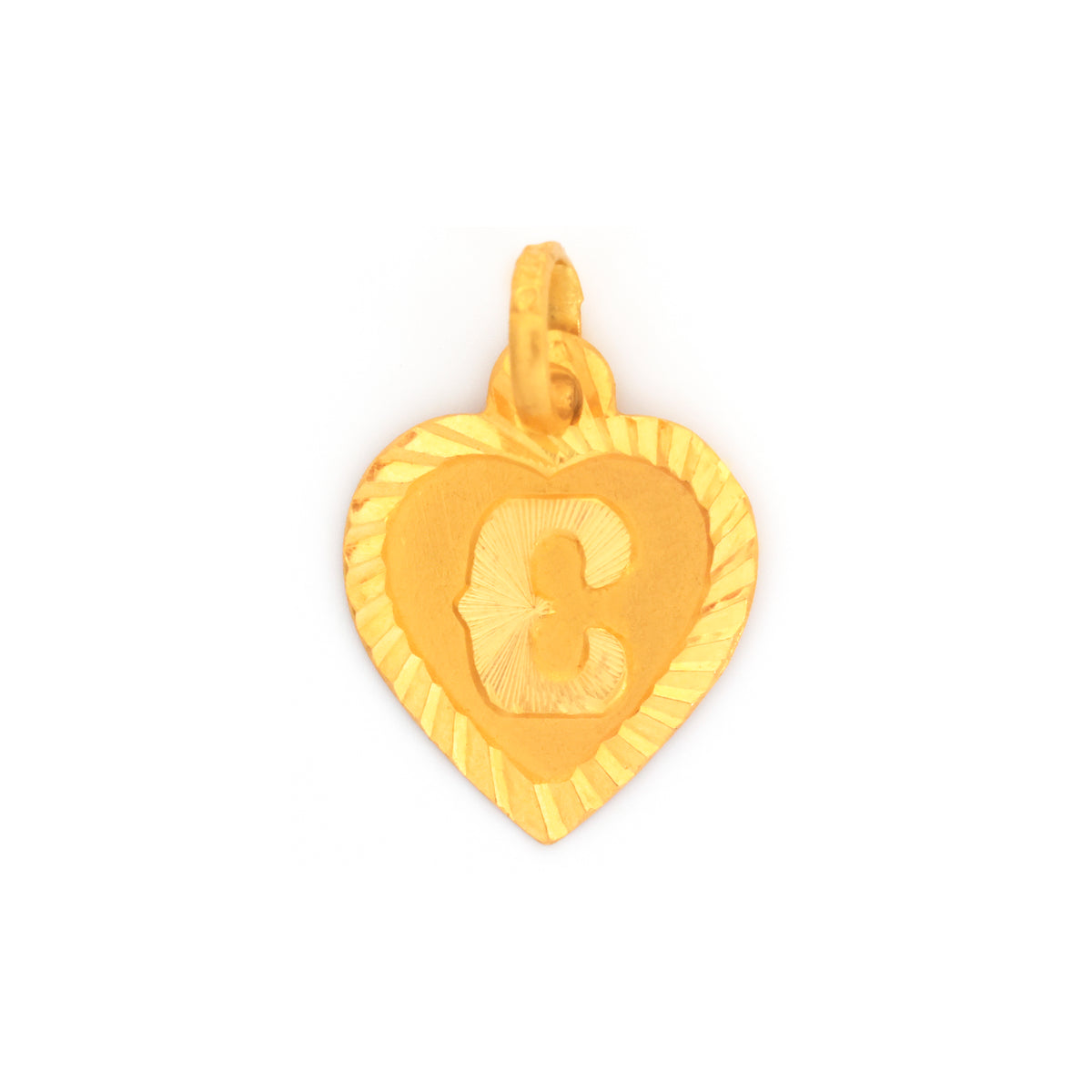 22K Gold Initial 'E' Heart Pendant