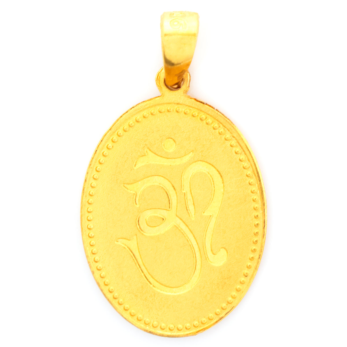 Gold pendant with an engraved symbol on a white background